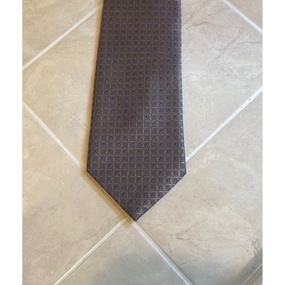 Pronto Uomo Men's Silk Tie Silver Blue Geometric Square Handmade Necktie 63"